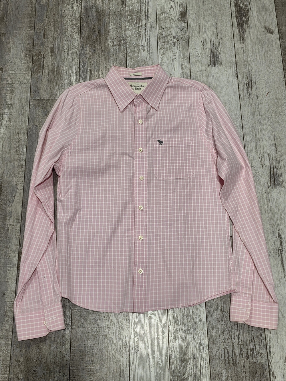 (M) Men's Abercrombie & Fitch Casual Button-Up Muscle Shirt Checker Pink Cotton